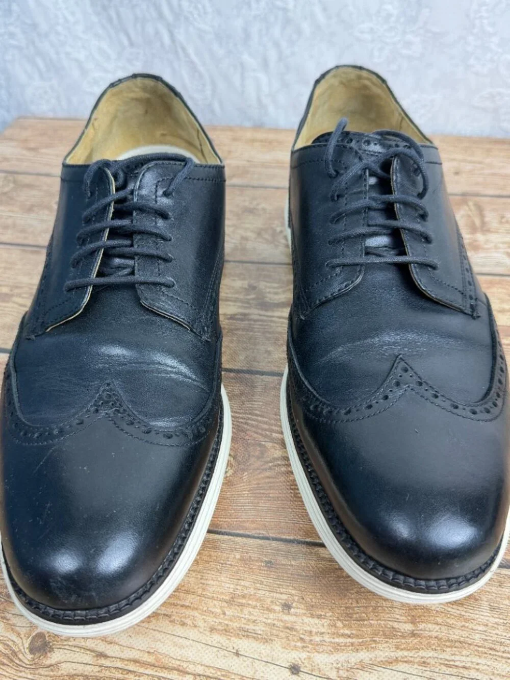 Cole Haan Men's 13 Black Leather Wingtip Oxford Brogue Dress Shoes OriginalGrand